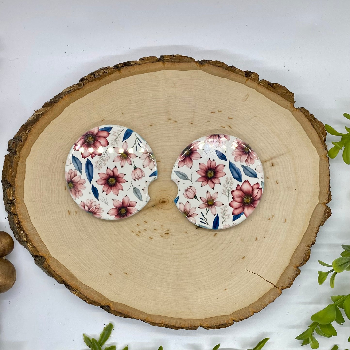 Pink Flowers Car Coasters