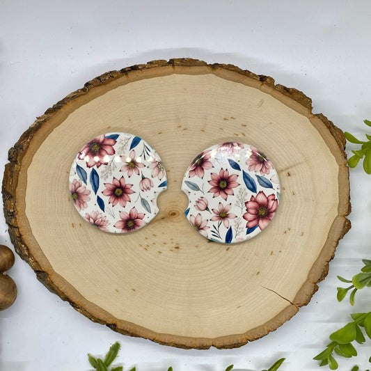 Pink Flowers Car Coasters