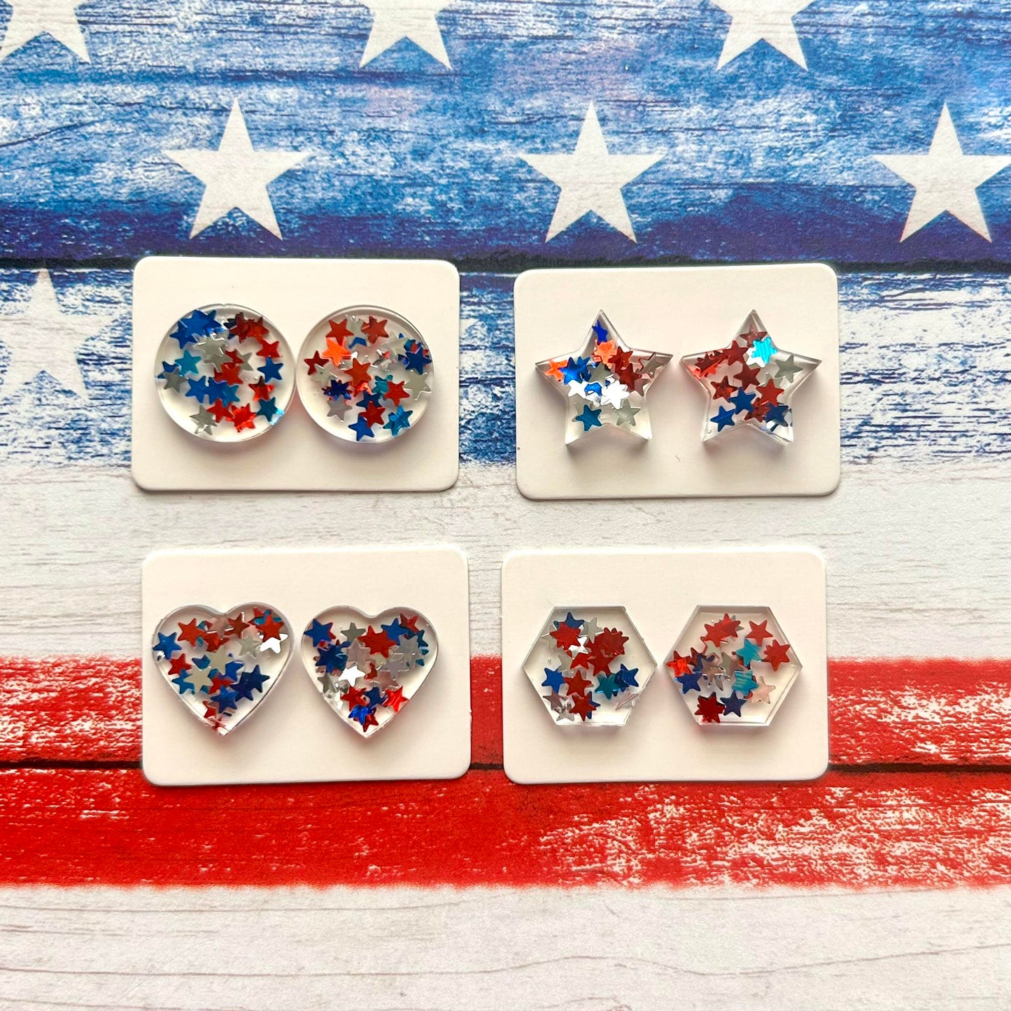 Star Glitter Red, White, & Blue Earrings