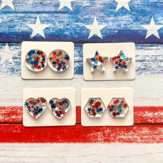 Star Glitter Red, White, & Blue Earrings