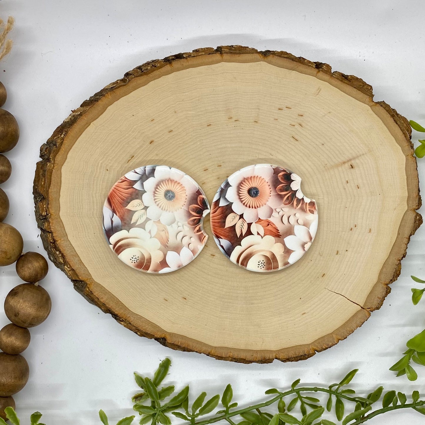 Peach Flowers Car Coasters