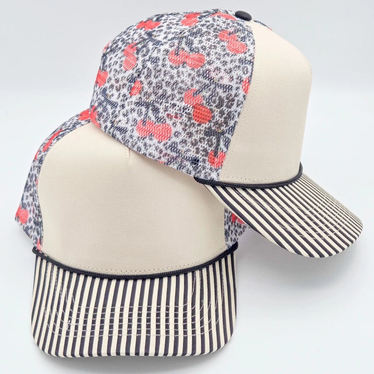 Cherry Seersucker Trucker Cap